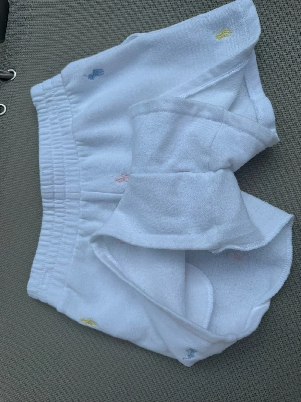 Ralph Lauren White Terry Shorts with Multicolor Pony Embroidery